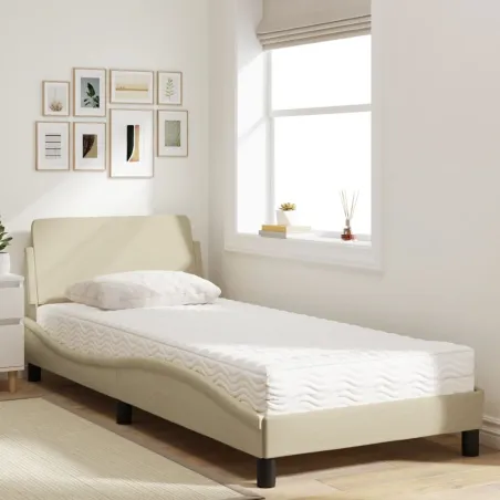 Lit avec matelas Dover crème 80x200 cm tissu