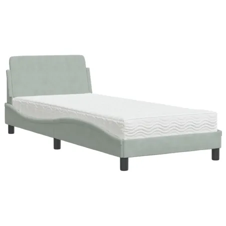 Lit avec matelas Dover gris clair 80x200 cm velours
