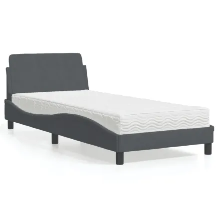 Lit avec matelas Dover gris foncé 80x200 cm velours