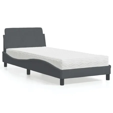 Lit avec matelas Dover gris foncé 80x200 cm velours