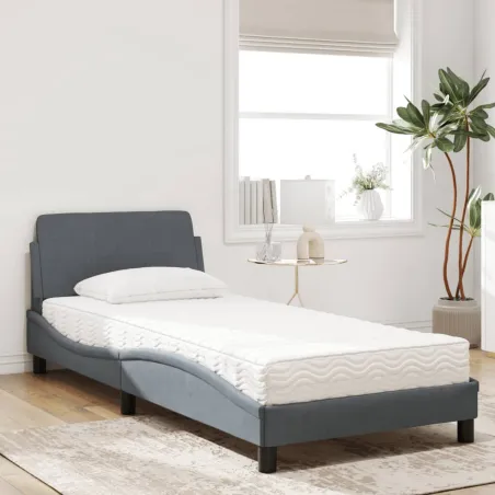 Lit avec matelas Dover gris foncé 80x200 cm velours