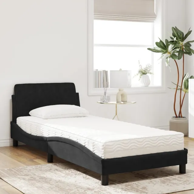 Lit avec matelas Dover noir 80x200 cm velours