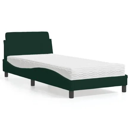 Lit avec matelas Dover vert foncé 80x200 cm velours