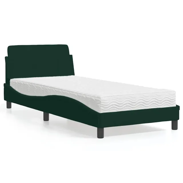 Lit avec matelas Dover vert foncé 80x200 cm velours