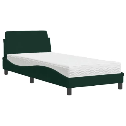 Lit avec matelas Dover vert foncé 80x200 cm velours 2