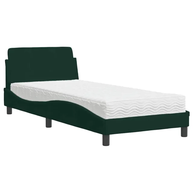 Lit avec matelas Dover vert foncé 80x200 cm velours