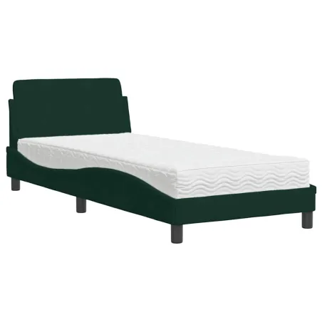 Lit avec matelas Dover vert foncé 80x200 cm velours