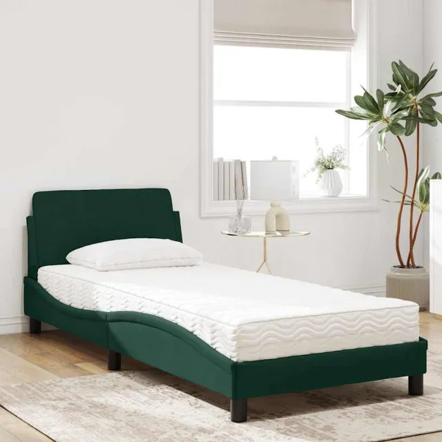 Lit avec matelas Dover vert foncé 80x200 cm velours