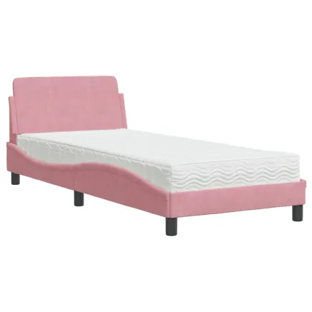 Lit avec matelas Dover rose 80x200 cm velours 2