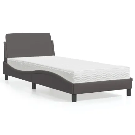 Lit avec matelas Dover gris 80x200 cm similicuir