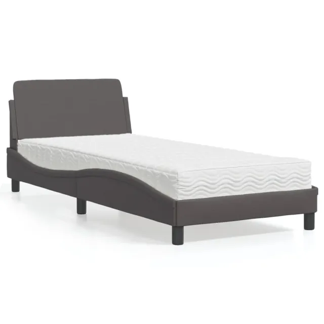 Lit avec matelas Dover gris 80x200 cm similicuir