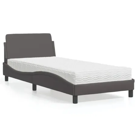 Lit avec matelas Dover gris 80x200 cm similicuir