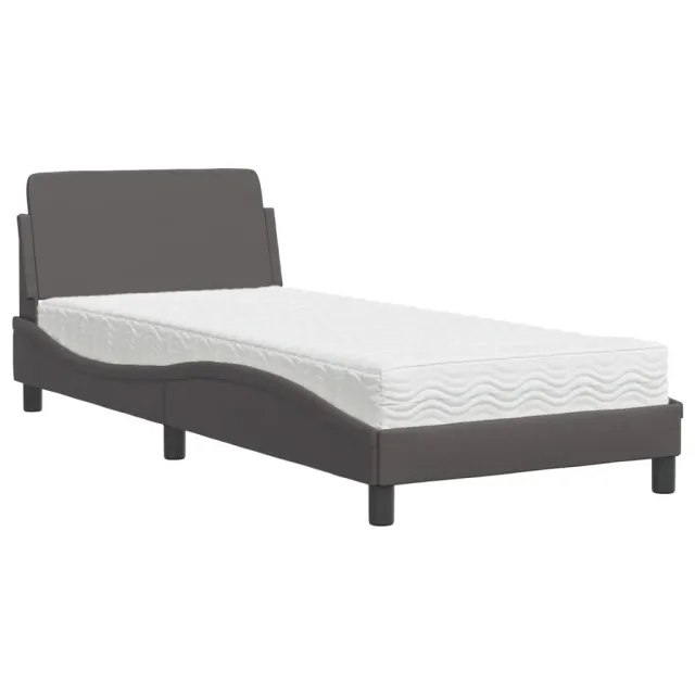 Lit avec matelas Dover gris 80x200 cm similicuir