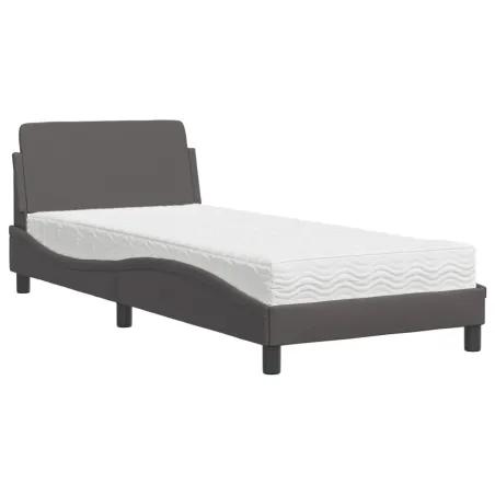 Lit avec matelas Dover gris 80x200 cm similicuir