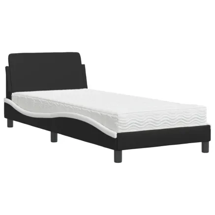 Lit avec matelas Dover noir et blanc 80x200 cm similicuir 2