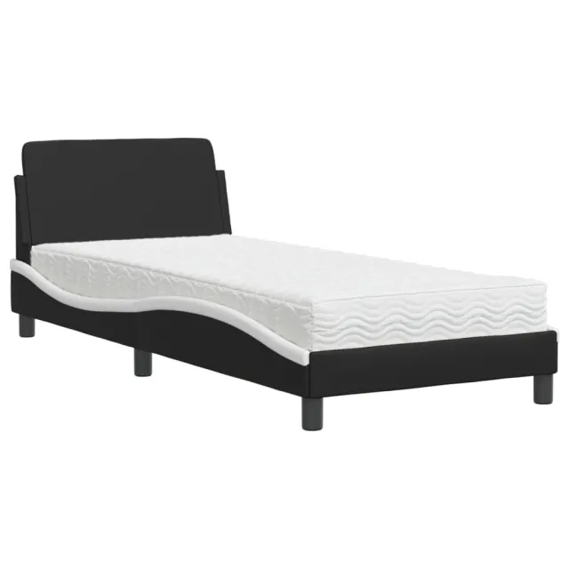 Lit avec matelas Dover noir et blanc 80x200 cm similicuir