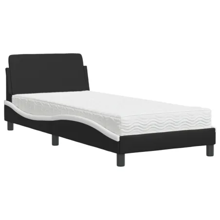 Lit avec matelas Dover noir et blanc 80x200 cm similicuir