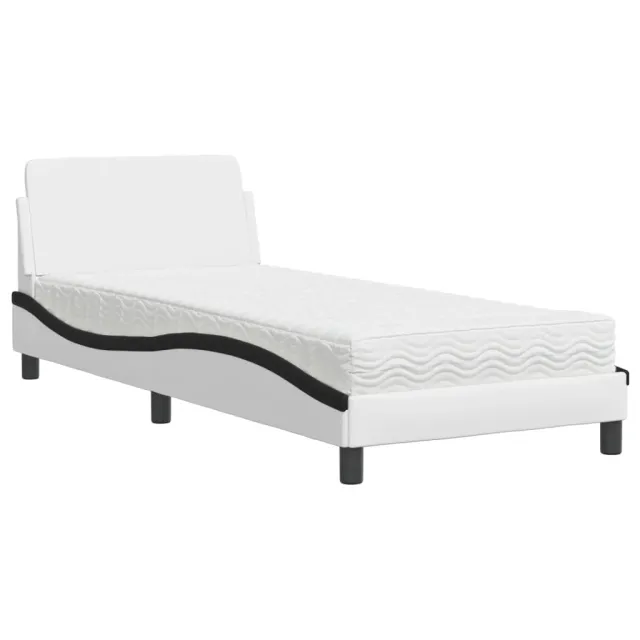 Lit avec matelas Dover blanc et noir 80x200 cm similicuir