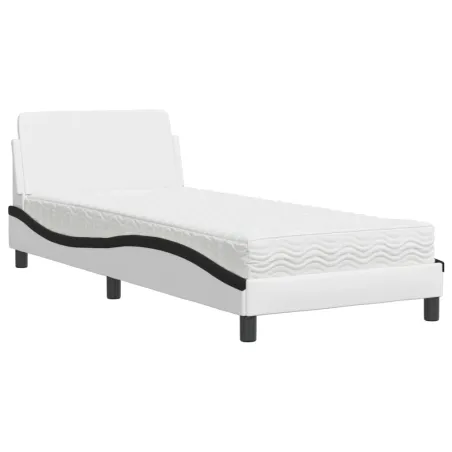 Lit avec matelas Dover blanc et noir 80x200 cm similicuir