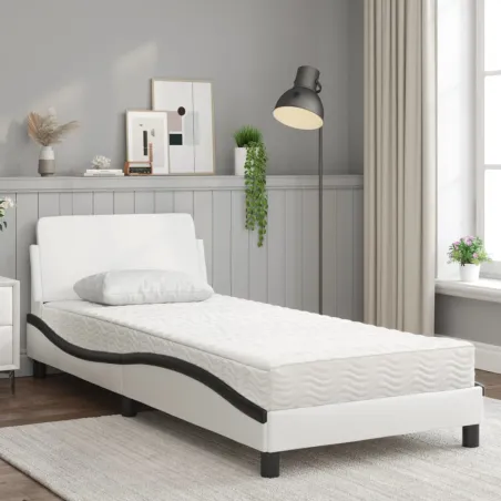 Lit avec matelas Dover blanc et noir 80x200 cm similicuir
