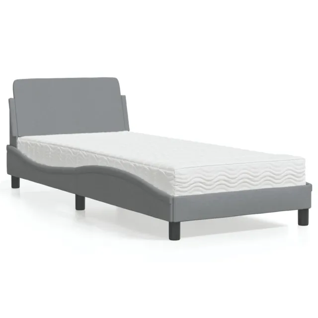 Lit avec matelas Dover gris clair 90x190 cm tissu