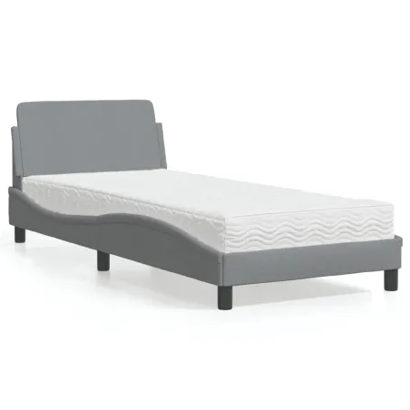 Lit avec matelas Dover gris clair 90x190 cm tissu