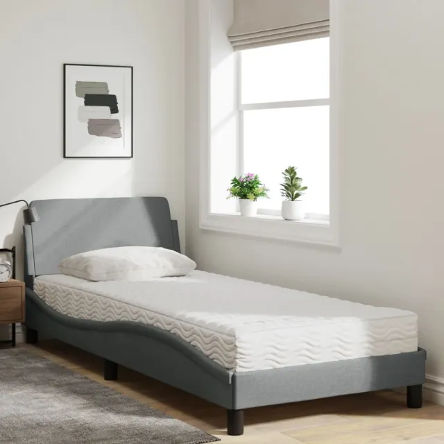 Lit avec matelas Dover gris clair 90x190 cm tissu