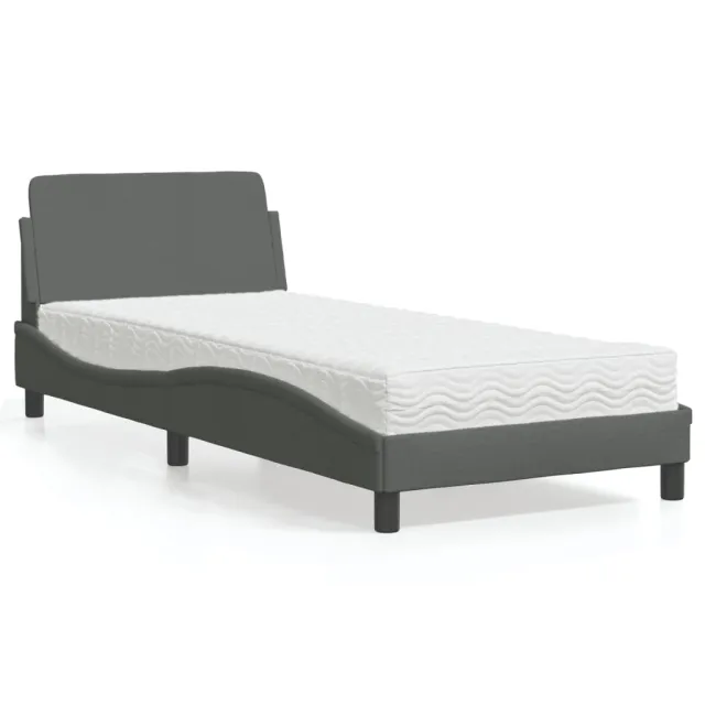 Lit avec matelas Dover gris foncé 90x190 cm tissu