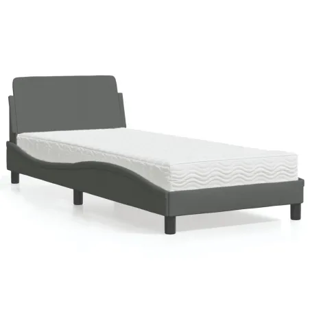Lit avec matelas Dover gris foncé 90x190 cm tissu