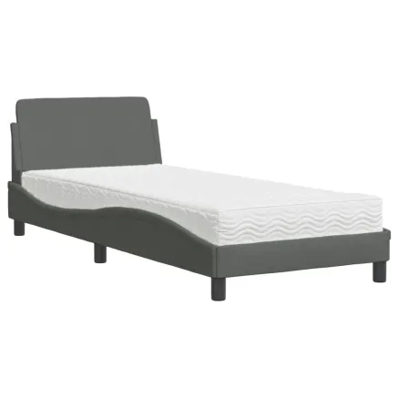 Lit avec matelas Dover gris foncé 90x190 cm tissu 2