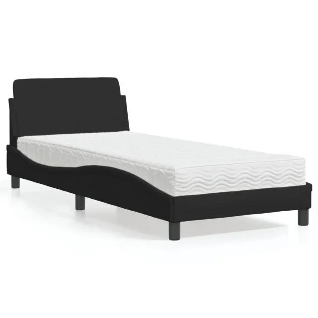 Lit avec matelas Dover noir 90x190 cm tissu