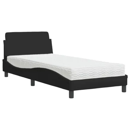 Lit avec matelas Dover noir 90x190 cm tissu 2