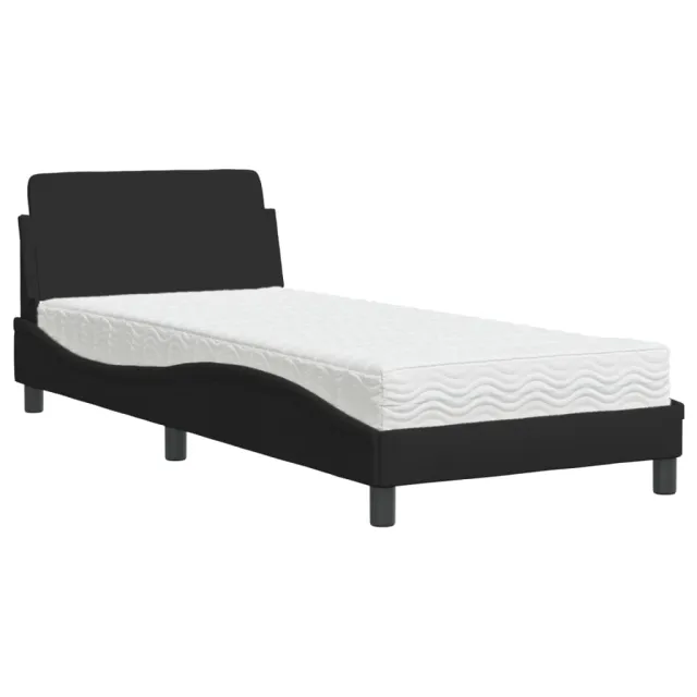 Lit avec matelas Dover noir 90x190 cm tissu