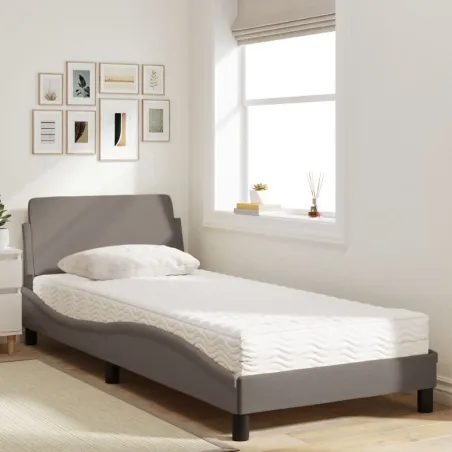 Lit avec matelas Dover taupe 90x190 cm tissu