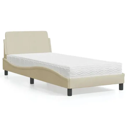 Lit avec matelas Dover crème 90x190 cm tissu