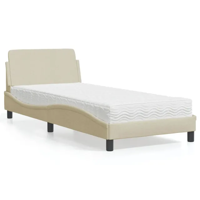Lit avec matelas Dover crème 90x190 cm tissu