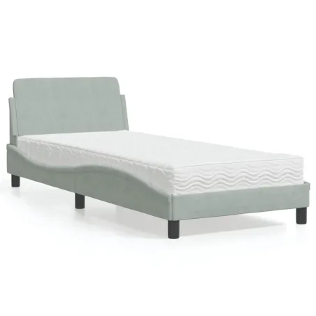Lit avec matelas Dover gris clair 90x190 cm velours