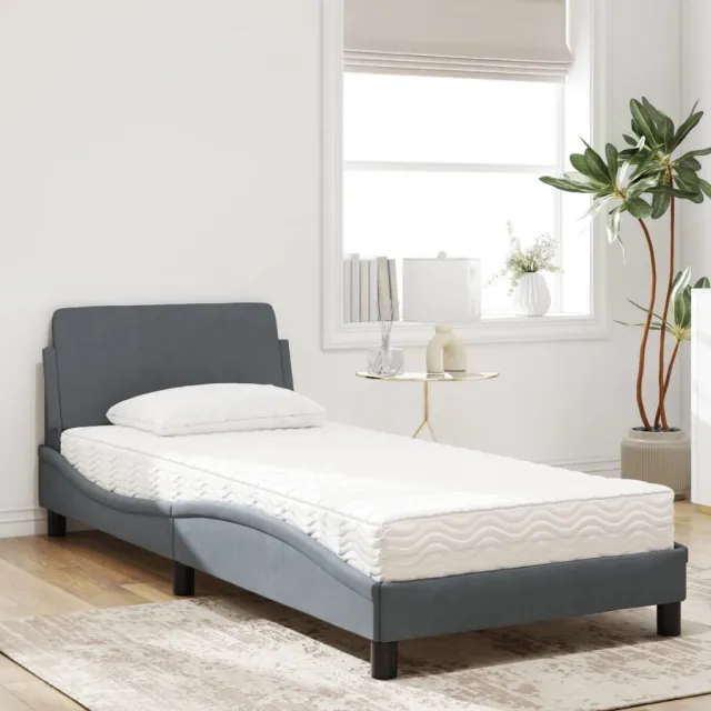 Lit avec matelas Dover gris foncé 90x190 cm velours