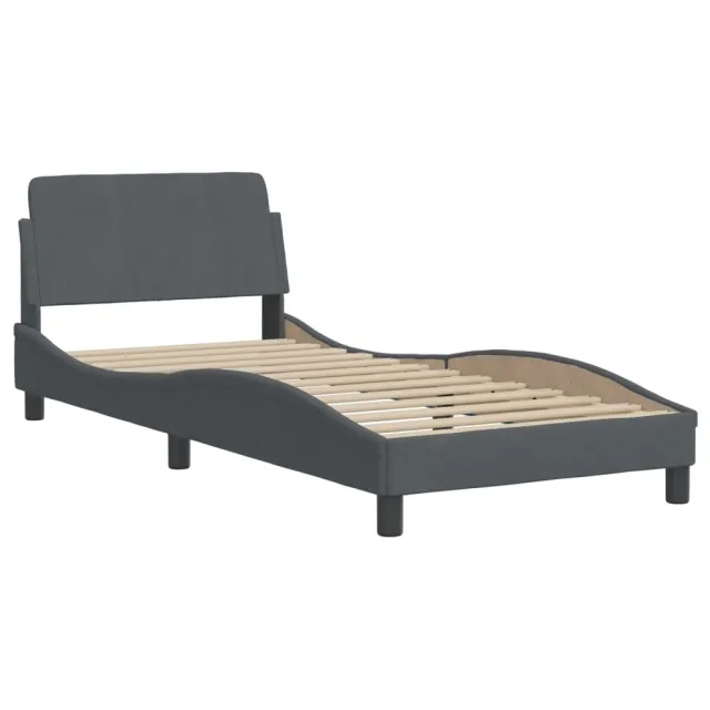 Lit avec matelas Dover gris foncé 90x190 cm velours