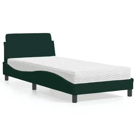 Lit avec matelas Dover vert foncé 90x190 cm velours