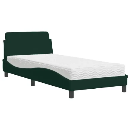 Lit avec matelas Dover vert foncé 90x190 cm velours 2