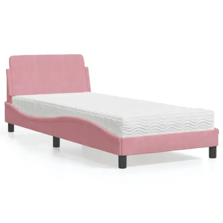 Lit avec matelas Dover rose 90x190 cm velours
