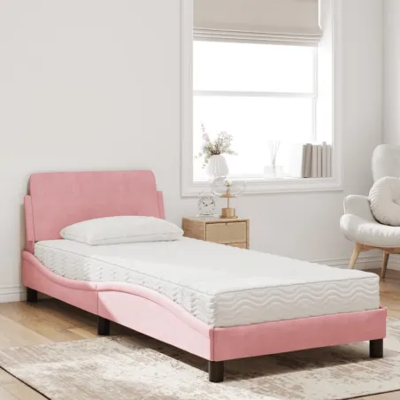 Lit avec matelas Dover rose 90x190 cm velours