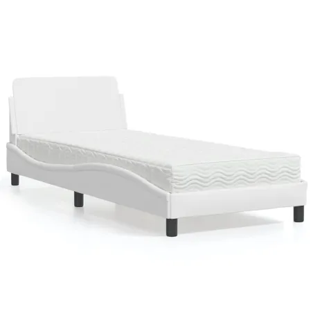 Lit avec matelas Dover blanc 90x190 cm similicuir