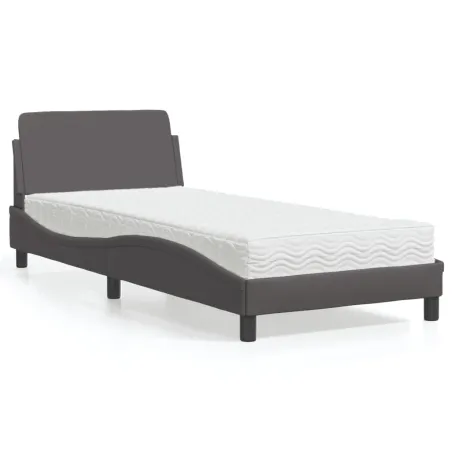 Lit avec matelas Dover gris 90x190 cm similicuir