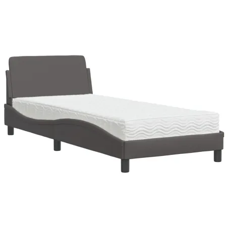 Lit avec matelas Dover gris 90x190 cm similicuir