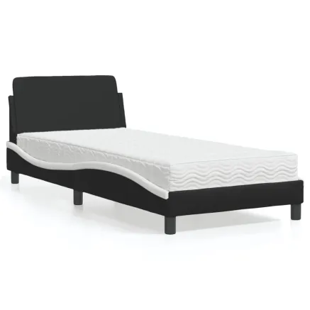 Lit avec matelas Dover noir et blanc 90x190 cm similicuir