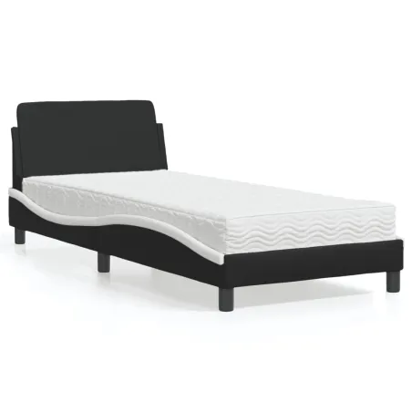 Lit avec matelas Dover noir et blanc 90x190 cm similicuir
