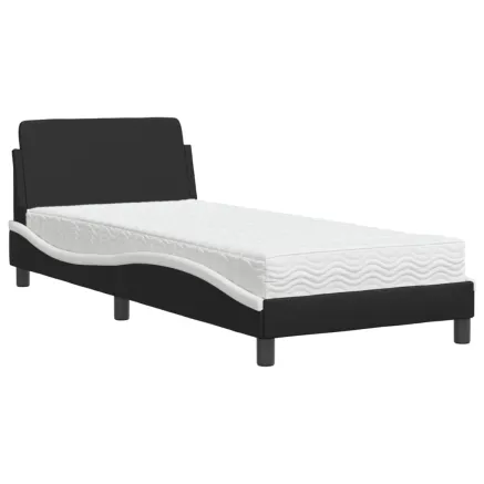 Lit avec matelas Dover noir et blanc 90x190 cm similicuir 2