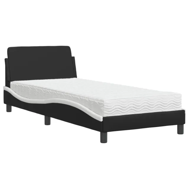 Lit avec matelas Dover noir et blanc 90x190 cm similicuir